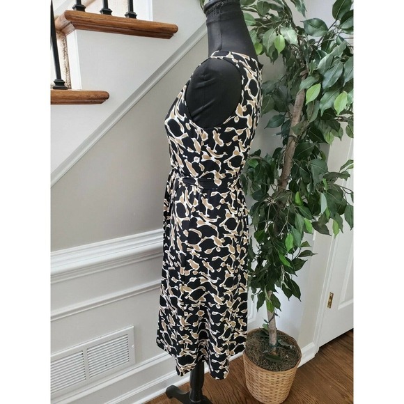 George Women Black & Brown Polyester V-Neck Sleeveless Knee Length Wrap Dress S - Picture 5 of 10